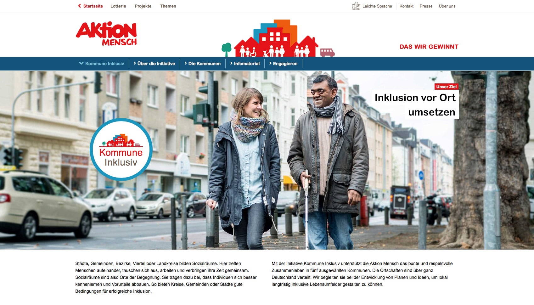 Screenshot der Aktion Mensch Webseite von Kommune Inklusiv